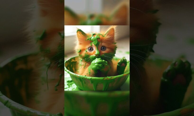 Cute Cats baby playing green colors #shorts #cat #kitten #cute #cutecat #catlover #trending