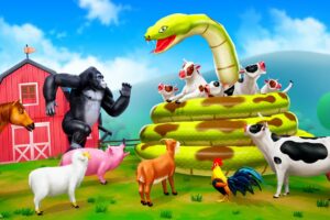 Giant Snake vs Farm Animals - Gorilla Heroic Rescue of Cows | Animals Fights | Funny Animals TV 2024