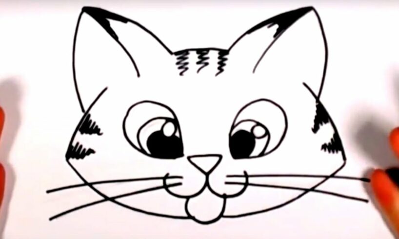 How To Draw A Cute Kitten Face - Tabby Cat Face Drawing Art for Kids | CC