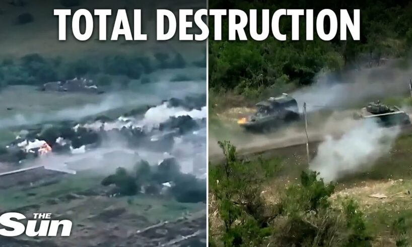 Watch incredible moment Ukrainian forces chase down Russian tank in US-made armoured vehicle