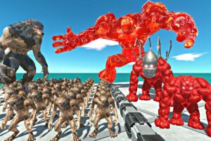 Werewolf Team Rescues Magma Lava Golem Evolution and Fight - Animal Revolt Battle Simulator