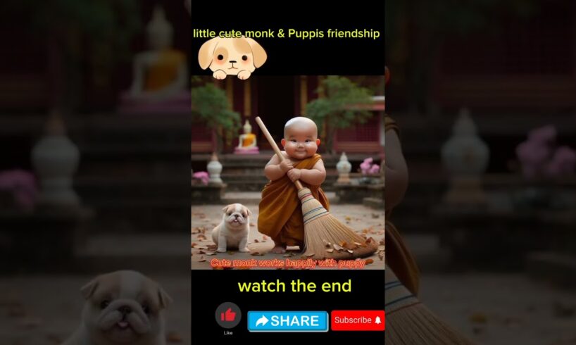 little monk so cute and cute puppies  #viral #trending #shortvideo #youtubeshorts #cute #monk