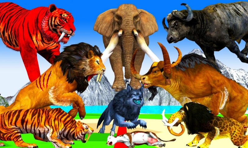 10 Zombie Lion Tigers vs Cow Cartoon Rescue Saved By Woolly Mammoth Elephant Giant Animal Fights