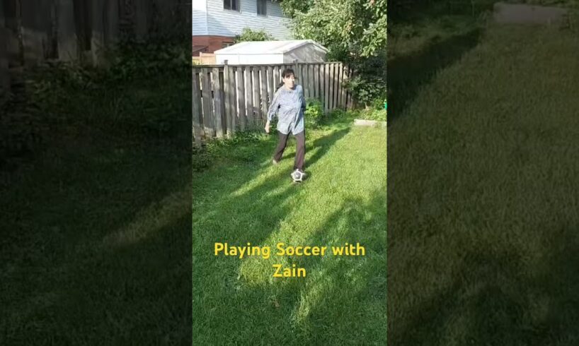 Playing soccer with Zain and rabbit? #soccer #rabbit #kids #trending #animals