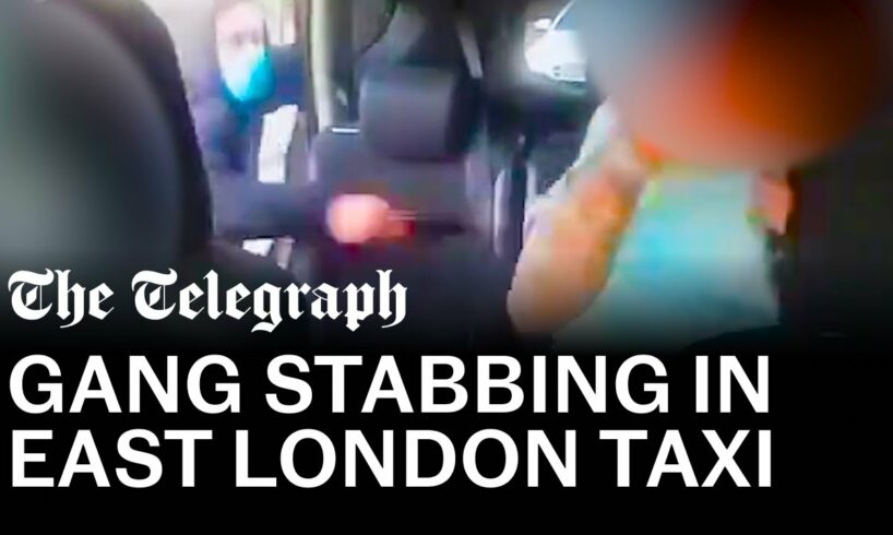 Terrifying moment man is stabbed by knife-wielding gang in the back of a taxi