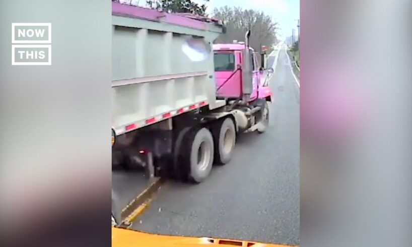 Truck Narrowly Misses School Bus After Brakes Fail