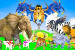 10 Mammoth Elephant Zombie Cow vs 5 Giant Zombie Lion Tiger Bull Fight Buffalo Cow Baby Save Mammoth