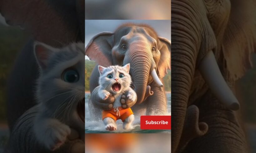 An elephant rescues the kitten and the  become friends😱🐘🐈#aicat #ai #aicatstory