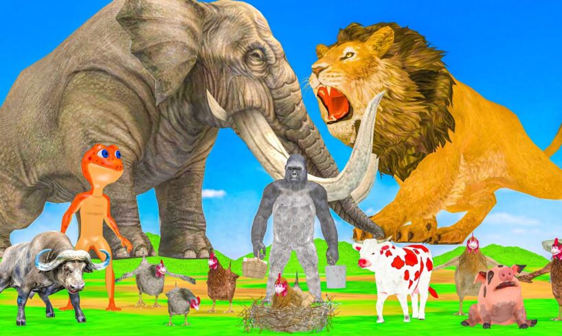 Monster lion mammoth vs mammoth elephant fighting cow Cartoon Gorilla Patila wild animal battle