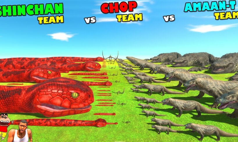 Only REPTILES! SHINCHAN TEAM vs CHOP TEAM vs AMAAN TEAM in Animal Revolt Battle Simulator | Dinosaur