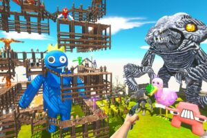 Parkour ZigZag Rescues BLUE Rainbow Friends and Fights Orga Monster - Animal Revolt Battle Simulator