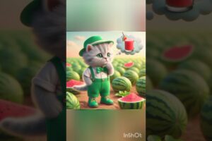 A cute kitten makes watermelon juice 🍉🍹#ai cat#cute cat#kitten