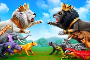 Clash of Kings: Black Lion vs White 🦁 Battle for the Animal Kingdom | 3D Animals Cartoon 2024