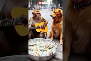 Dog Reacts to Monkey Playing Guitar #dog #monkey #animals #shorts