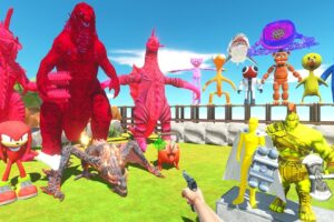 Hunting for All Red Monsters and Parkour Rescues Gold Superheroes - Animal Revolt Battle Simulator