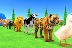 Paint Animals Duck,Tiger,Cow,Lion,Buffalo,Gorilla,Elephant,Dinosaur Fountain Crossing Animal Game Ne