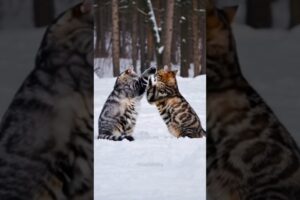 Two super cute cats playing in the snow #catsandsnow #cutecat