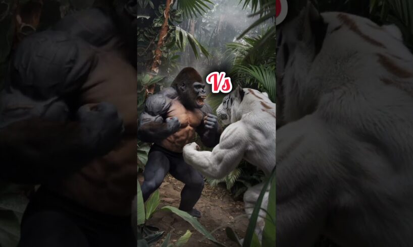 Wild Confrontations: animal fight, were wolf vs gorilla 🦍#lion #animals #tiger #shortsfeed #short