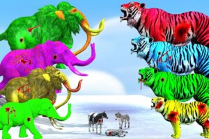 10 Zombie Elephant vs Giants Monster Fights on Snow Mountain Mammoth Saves Cow Animals Revolt Battle