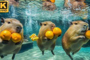 CUTE BABY ANIMALS Play in water 4K🌊💧:🎧 Soothing NOISE & PIANO melodies - Soothing WATER sounds🌿