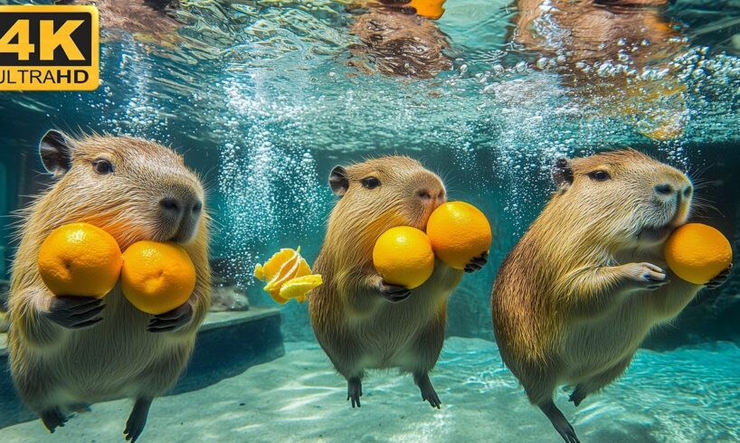 CUTE BABY ANIMALS Play in water 4K🌊💧:🎧 Soothing NOISE & PIANO melodies - Soothing WATER sounds🌿