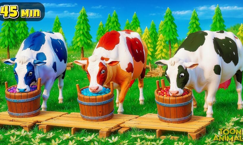 Color Cows & Animals Cartoon Compilation: Wild Animal Fights | Farm Diorama Adventures!