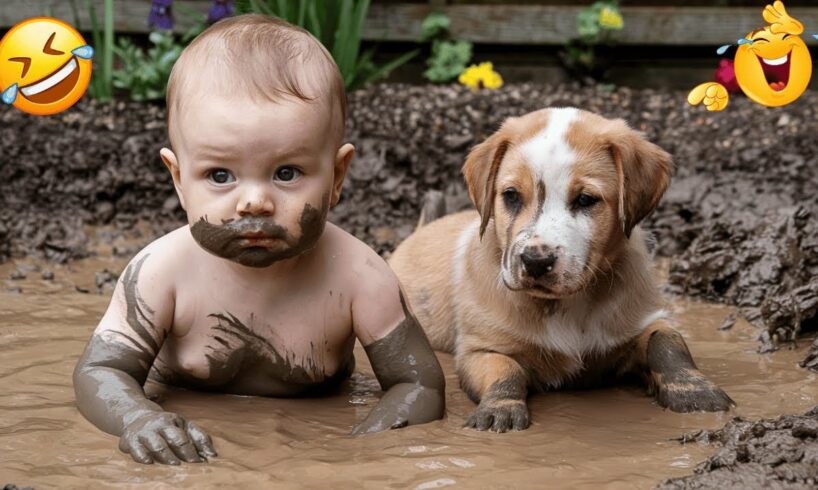 Cute Puppies Play with Baby in Mud – Funniest Messy Moments!