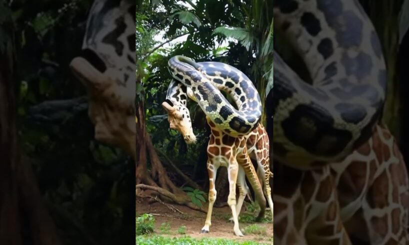 Giant python fights with giraffe  #animals