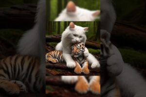 Little tiger & white cat Story ☺️#animals #story #shorts