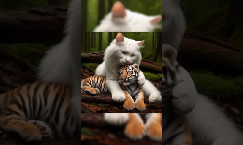 Little tiger & white cat Story ☺️#animals #story #shorts