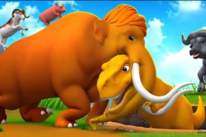 Mammoth’s Brave Rescue of Giant T-Rex from Mud Pond - Farm Animals Epic Adventure!