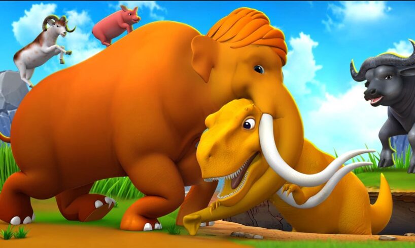 Mammoth’s Brave Rescue of Giant T-Rex from Mud Pond - Farm Animals Epic Adventure!