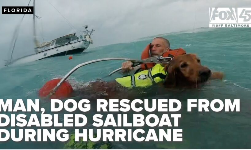 Man, dog rescued from boat by Coast Guard during Hurricane Helene