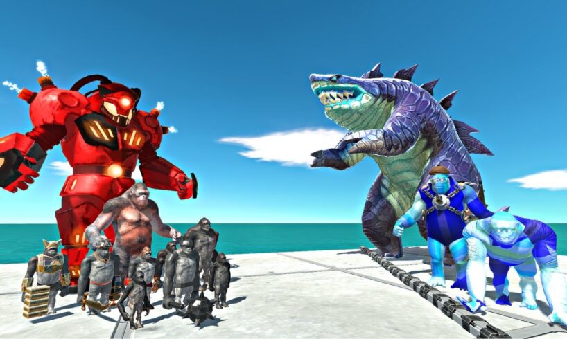 Mutant Primates Rescues Sharkjira and Fight  - Animal Revolt Battle Simulator