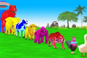 Paint Animals Duck Chicken Tiger Gorilla Lion Cow Elephant Dinosaur  Fountain Crossing UFO Cartoon