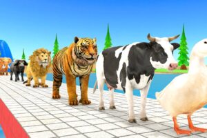 Paint Animals Duck,Cow,Tiger,Lion,Buffalo,Gorilla,Elephant,Dinosaur Fountain Crossing Animal Game Ne