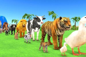 Paint Animals Duck,Tiger,Cow,Gorilla,Lion,Buffalo,Elephant,Dinosaur  Fountain Crossing Animal Game