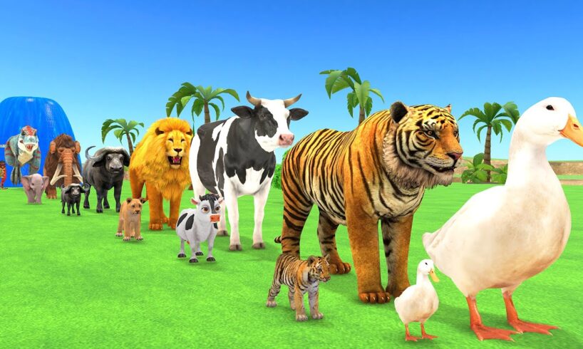 Paint Animals Duck,Tiger,Cow,Gorilla,Lion,Buffalo,Elephant,Dinosaur  Fountain Crossing Animal Game