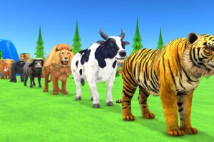 Paint Animals Tiger,Cow,Dog,Lion,Buffalo,Gorilla,Elephant,Dinosaur Fountain Crossing Animal Game New