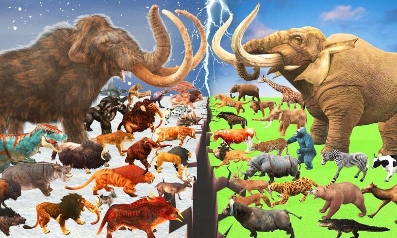 Prehistoric Animals Epic Battle Ice Age Animals vs Real Life Mammals Animal Revolt Battle Simulator