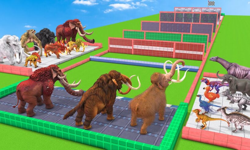 Prehistoric Mammals Vs ARK Prehistoric Animals Race Through Blocks - Animal Revolt Battle Simulator