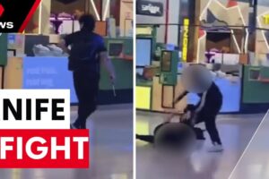 Wild teen knife fight caught on camera inside Elizabeth shopping centre | 7NEWS