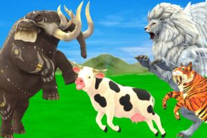 10 Mammoth Elephant Cow vs 10 Zombie Bull vs 10 Giant Lion Tiger Attack Cow Gorilla Save By Mammoth