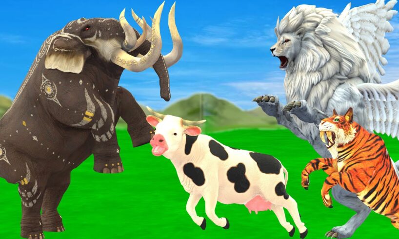 10 Mammoth Elephant Cow vs 10 Zombie Bull vs 10 Giant Lion Tiger Attack Cow Gorilla Save By Mammoth