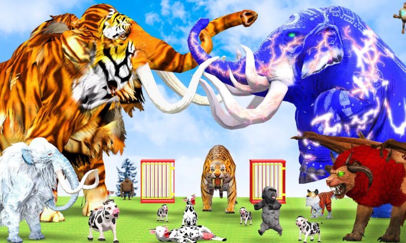 10 Mammoth Elephant Cow vs 5 Giant Tiger Wolf Lion Fight Zombie Elephant Saved by Woolly Mammoth