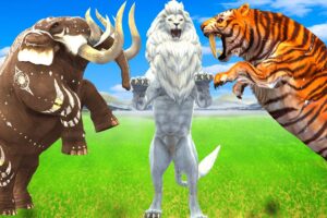 10 Mammoth Elephant vs 10 Big Bull Zombie Elephant vs Giant Tiger Fight Cow Cartoon Saved by Mammoth