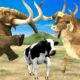 3 Zombie Bulls Vs 3 Zombie Cows 3 Zombie Buffalos Fight Cow Cartoon Elephant Save by Woolly Mammoth