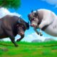 Epic Buffalo Battle: White vs Black Buffalo Showdown! Funny Animal Fights 2024!