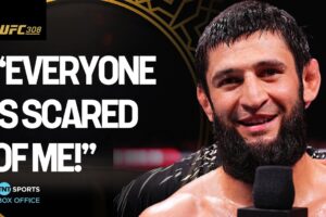 Khamzat Chimaev sends message to UFC rivals after his submission win over Robert Whittaker 🐺 #UFC308