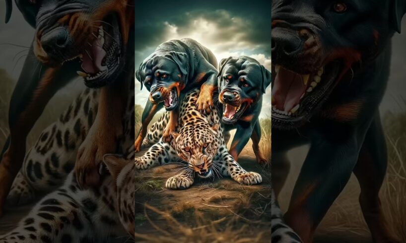 Leopard vs Two Rottweilers: Who Will Win This Real Fight? #shorts #rottweiler #leopard